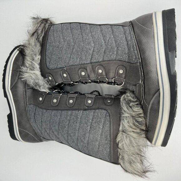 Womens Dark Gray Waterproof Lace Up Faux Fur Winter Mid Calf Size 8M Snow Boots - Picture 5 of 8